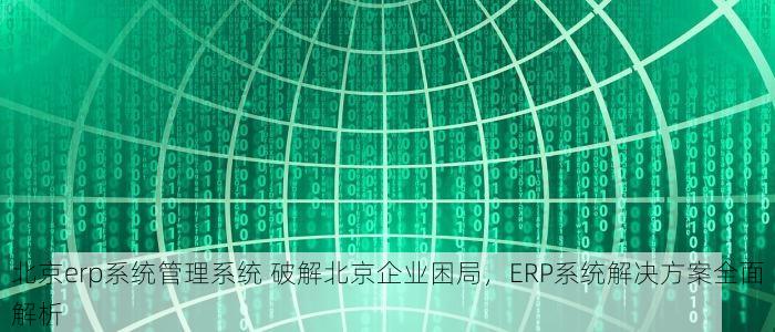 北京erp系统管理系统 破解北京企业困局，ERP系统解决方案全面解析