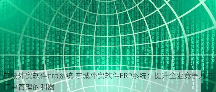 东城外贸软件erp系统 东城外贸软件ERP系统：提升企业竞争力与订单管理的利器