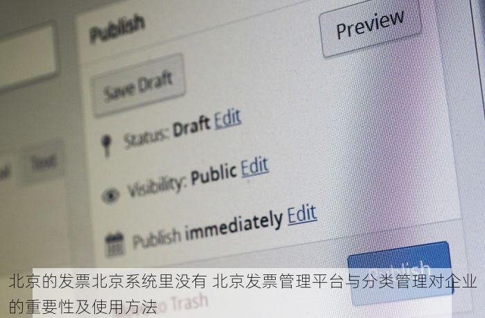 北京的发票北京系统里没有 北京发票管理平台与分类管理对企业的重要性及使用方法