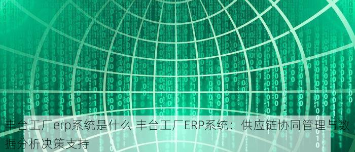丰台工厂erp系统是什么 丰台工厂ERP系统：供应链协同管理与数据分析决策支持