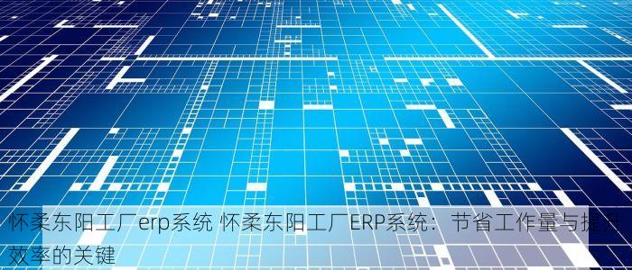 怀柔东阳工厂erp系统 怀柔东阳工厂ERP系统：节省工作量与提升效率的关键